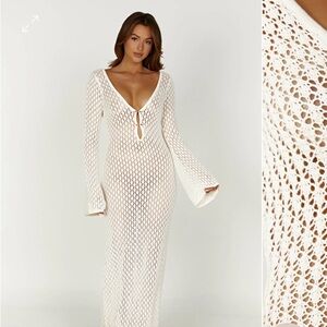 Meshki KAYLEIGH
Crochet Fishtail Flare Sleeve Maxi Dress - White